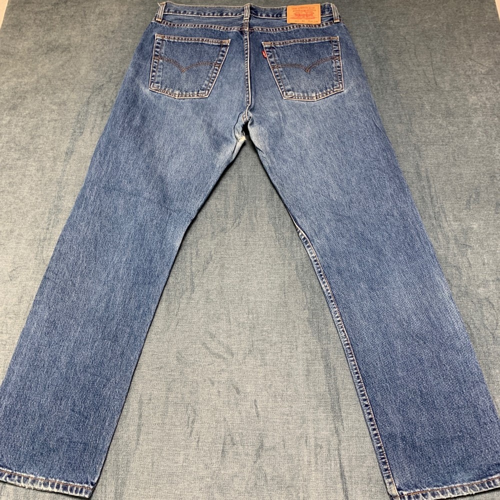 Vintage Levi's 521 Jeans Mens 38x32 Blue Denim Stretch Straight Leg Medium Wash